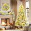 Arbre de Noël enneigé 6 pi, ensemble illuminé avec arbre, guirlande et couronne, arbre de Noël articulé artificiel avec lumières DEL colorées, 8 modes d'éclairage, pommes de pin, décoration des Fêtes pour la maison