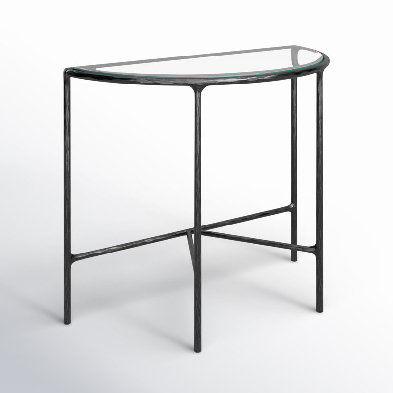 Aristocratic 36'' Black Metal & Glass Demilune Console Table