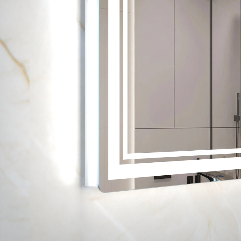 Miroir surdimensionné pour salle de bain surdimensionné de 60 po x 40 po, imperméable, 3 options de couleurs, cadre en aluminium, interrupteur intelligent, fixation murale pour salle de bain étanche IP44, tactile, miroir