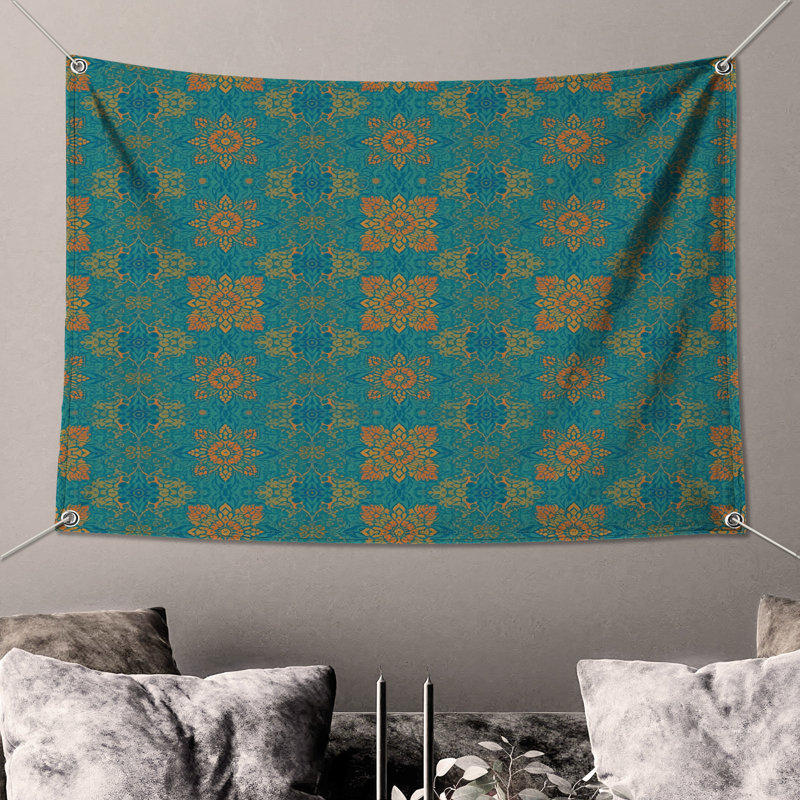 Tapisserie murale à motif mandala turquoise - Mandala, 104in H x88 with 4 Grommets