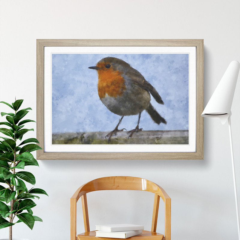 Robin Bird Vol.1 - Picture Frame Painting, 36cm H x 48cm W x 2cm D, Oak Framed