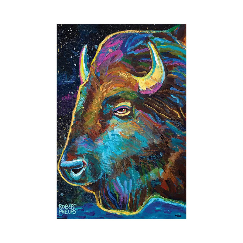 Galactic Buffalo by Robert Phelps - Painting on Canvas, 101.6cm H x 66.04cm W x 3.81cm D, Wrapped Canvas