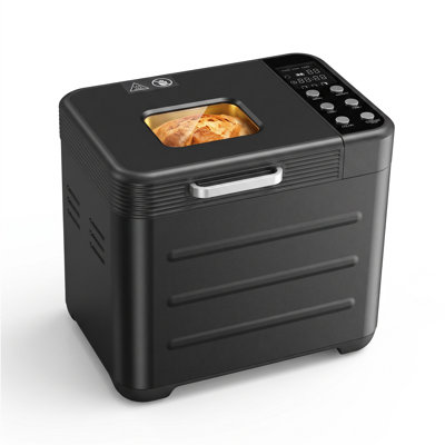 Stainless Steel Automatic Bread Maker Machine, Compact Countertop Breadmaker with Non-Stick Bread Pan, Three Loaf Sizes Up to Two LBS for Home Kitchen