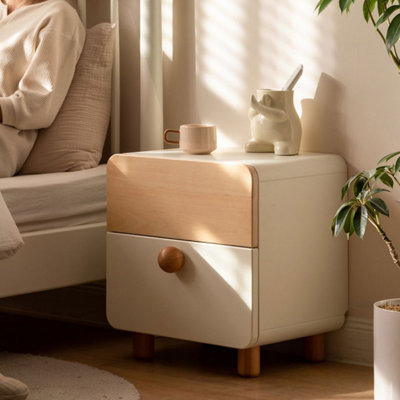Modern Burlywood Solid wood + 2 drawers Nightstand