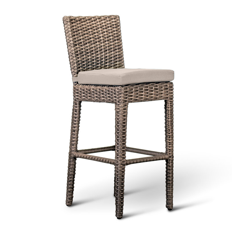 Arden Outdoor Bar Stool, Canvas Charcoal Sunbrella® Canvas, Chestnut, 28.75"