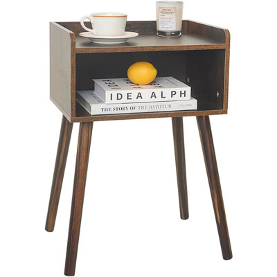 Nightstand, Mid Century Modern Side Table Bedroom With Storage, Small End Bedside Table With Solid Wood Legs For Living Room, Office Small Spaces (Rustic Brown)