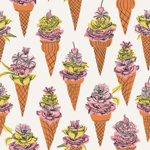 Rouleau de papier peint adhésif floral crème glacée L 18 pi x l 20,5 po