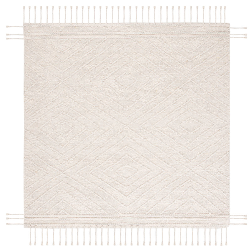 Baughman Handwoven Cotton/Wool Ivory Area Rug, Square 6'