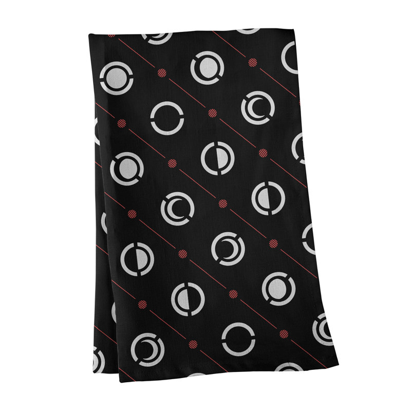 Torchon Moon phases, Noir / blanc / rouge brique, Polyester sergé