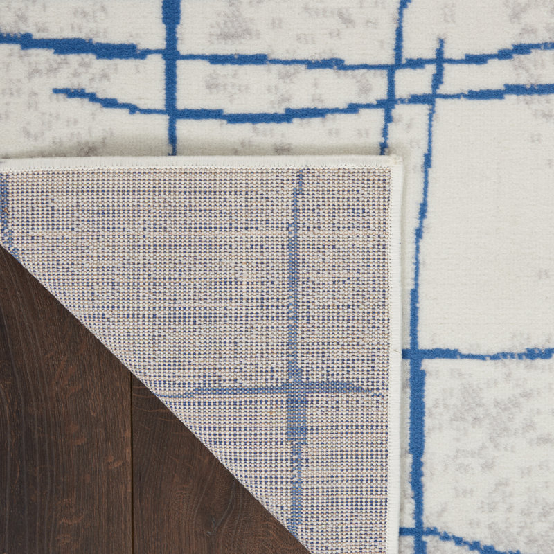 Tapis ivoire et bleu à motifs irréguliers, Rectangle 3 pi x 5 pi