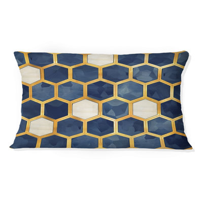 Oreiller traditionnel bleu et doré à motif hexagonal traditionnel I