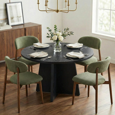 Aura 47’’ Round Wood Dining Table With Upholstered Chairs, Kitchen Dining Room Furniture Set