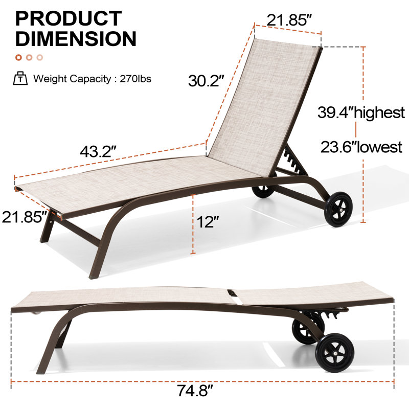 Chaise longue inclinable 74,8 po Bembo, Beige
