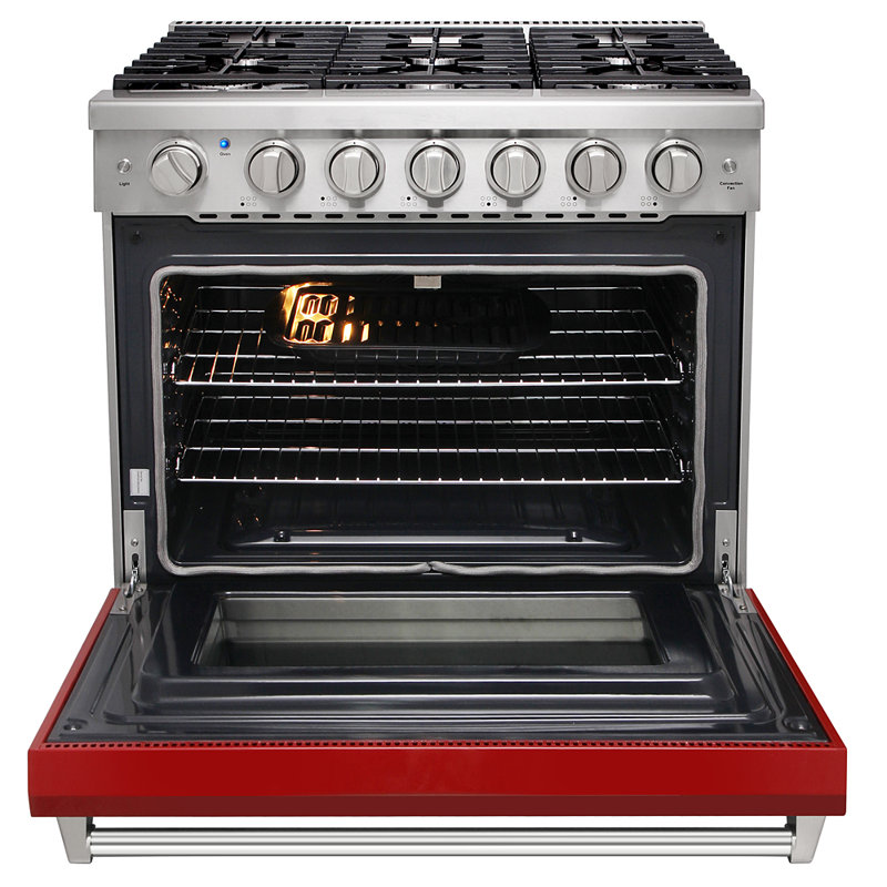 KOSTCH 36" Natural Gas Range 6.0 cu.ft. Freestanding Convection Oven Range Gas Stove, Red, Natural Gas, Stainless Steel