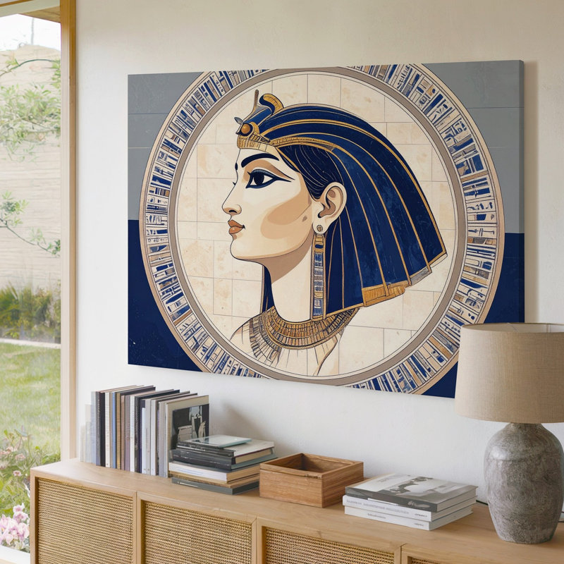Horus, déesse médaillon sur toile, H 20 po x l 30 po