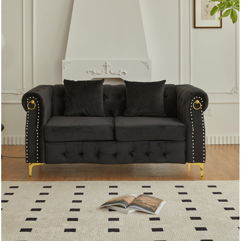 Frotten 65'' Velvet Loveseat, Black