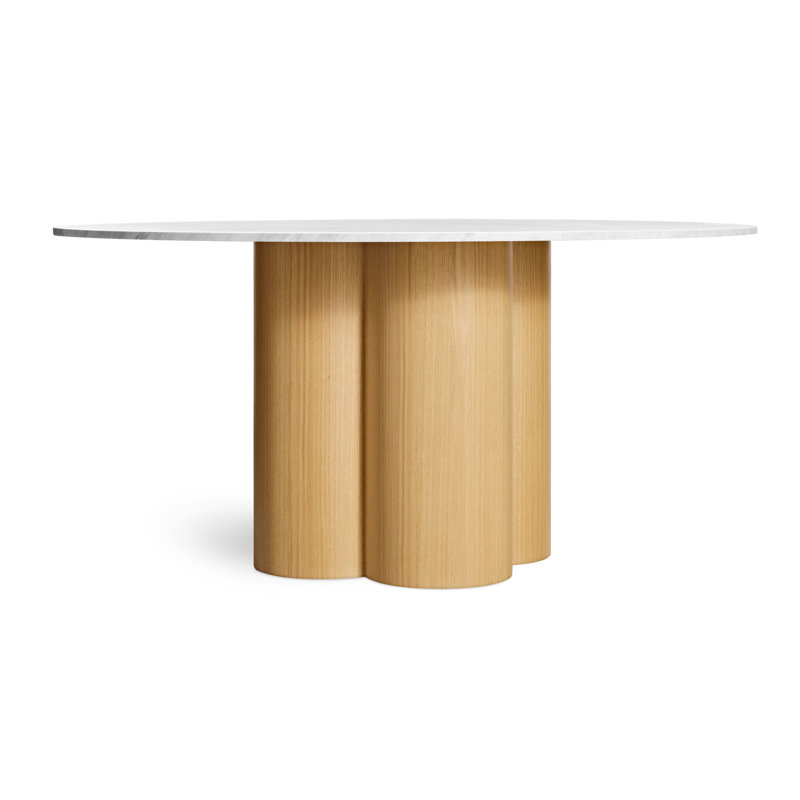 4 Quarter Round Marble Dining Table, 60" W x 60" L, White Oak