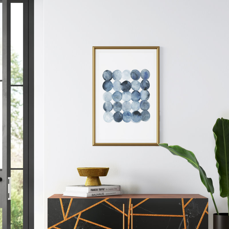 «Blue Grey Density I», peinture sur toile, H 30,5 po x l 22,5 po, Impression encadrée, Doré