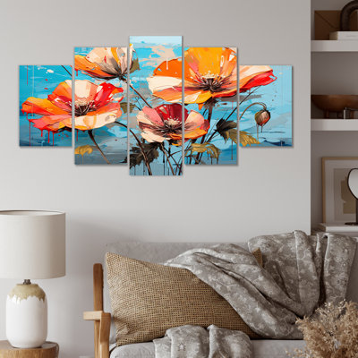 Bouquet de coquelicots orange et bleu II - coquelicots, ensemble d'art mural