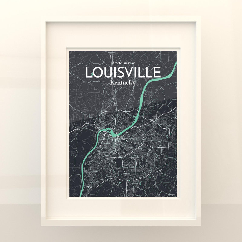 «Louisville City Map», impression, H 20 po x l 16 po, Vert/gris
