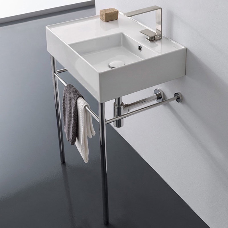 Scarabeo By Nameeks 17.3'' White Ceramic Rectangular Bathroom Sink with Overflow, Three Hole