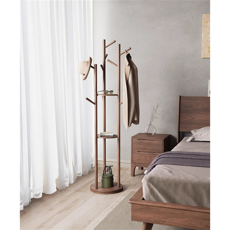 Rotatable Solid Wood Clothes And Hat Stand, Brown