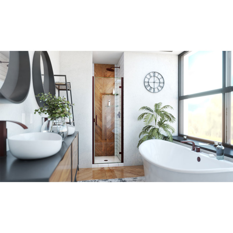 Porte de douche battante en bronze huilé DreamLine Alliance l 24 à l 25 po x H 72 5/8 po, Bronze huilé, 25"