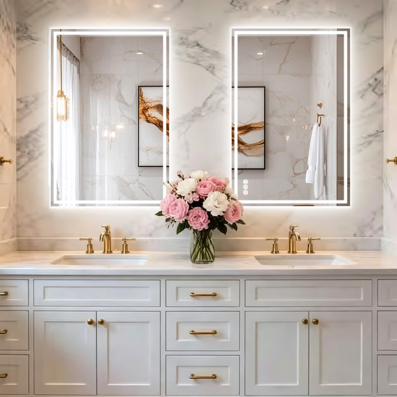 UL Certified Front & Backlit LED Bathroom Vanity Mirror with Lights, Anti-Fog, Dimmable 3-Color Temperature, Memory Function, Tempered Glass Wall Mirror