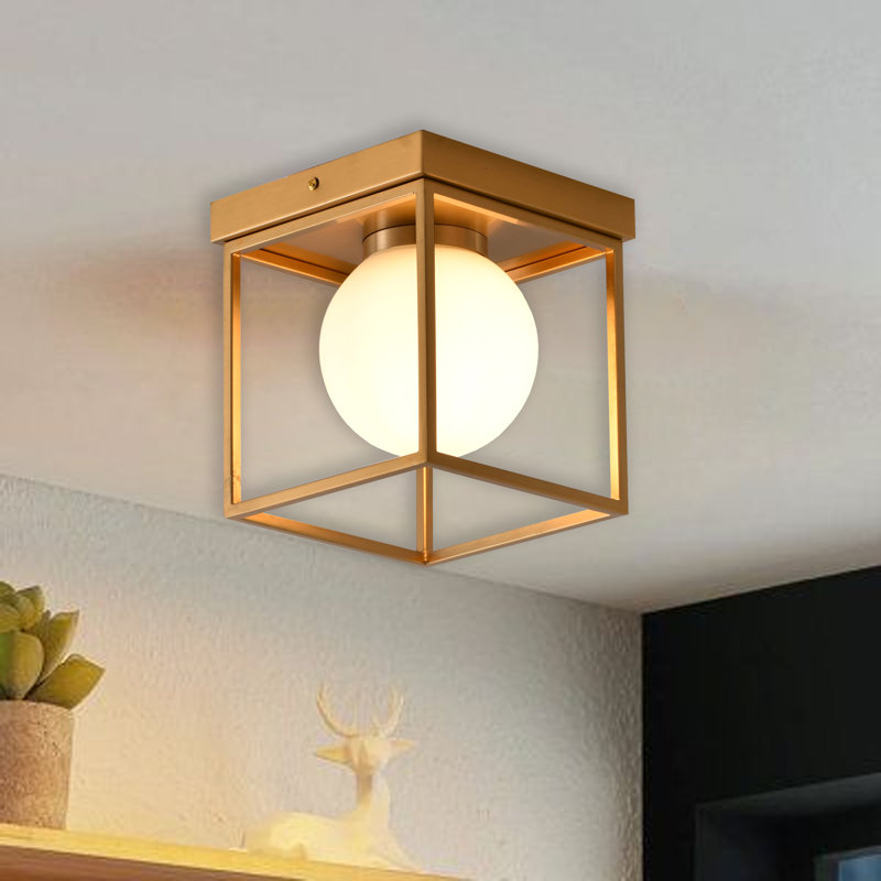 Modern 1 Light Brass Square Flush Mount