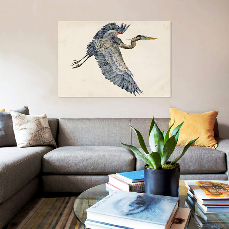 «Blue Heron Rendering IV» par Melissa Wang - impression sur toile, H 26 po x l 40 po x P 1,5 po, Pas de tapis, Toile tendue