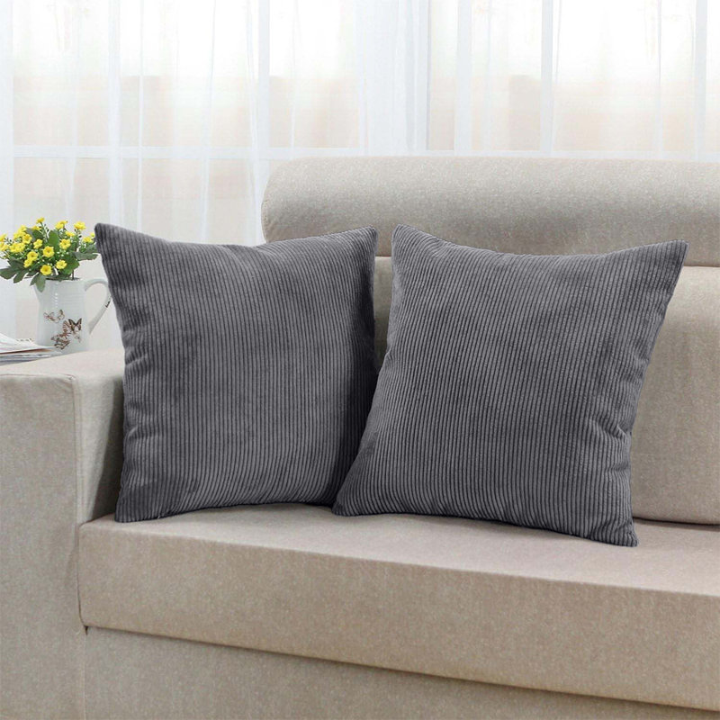 Square Pattern Cushion Cover-(Pack of 2), Silver Striped