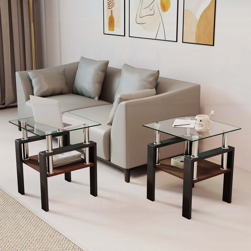 Ensemble de 2 tables à thé modernes en verre trempé, idéales pour le salon avec une couche de panneau de fibres à densité moyenne durable et un design élégant