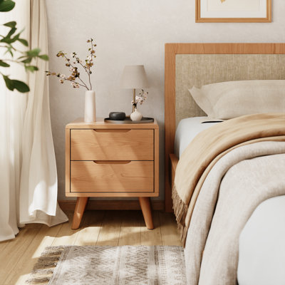 Modern Solid Wood 2-Drawer Nightstand, Bedroom Storage Unit