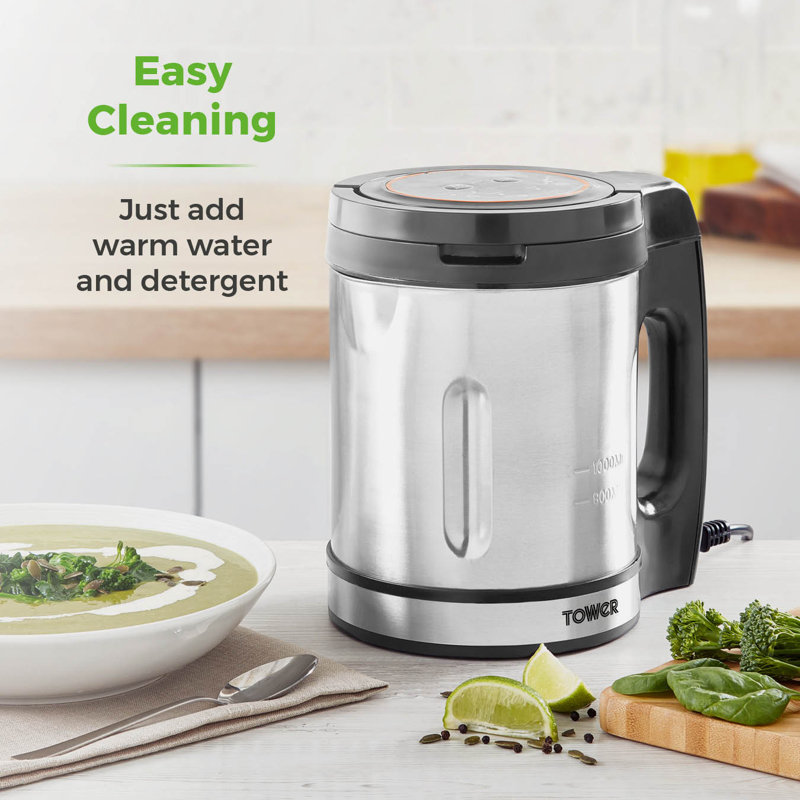 Tower Stainless Steel Soup & Smoothie Maker with LED Control Panel, 1L
