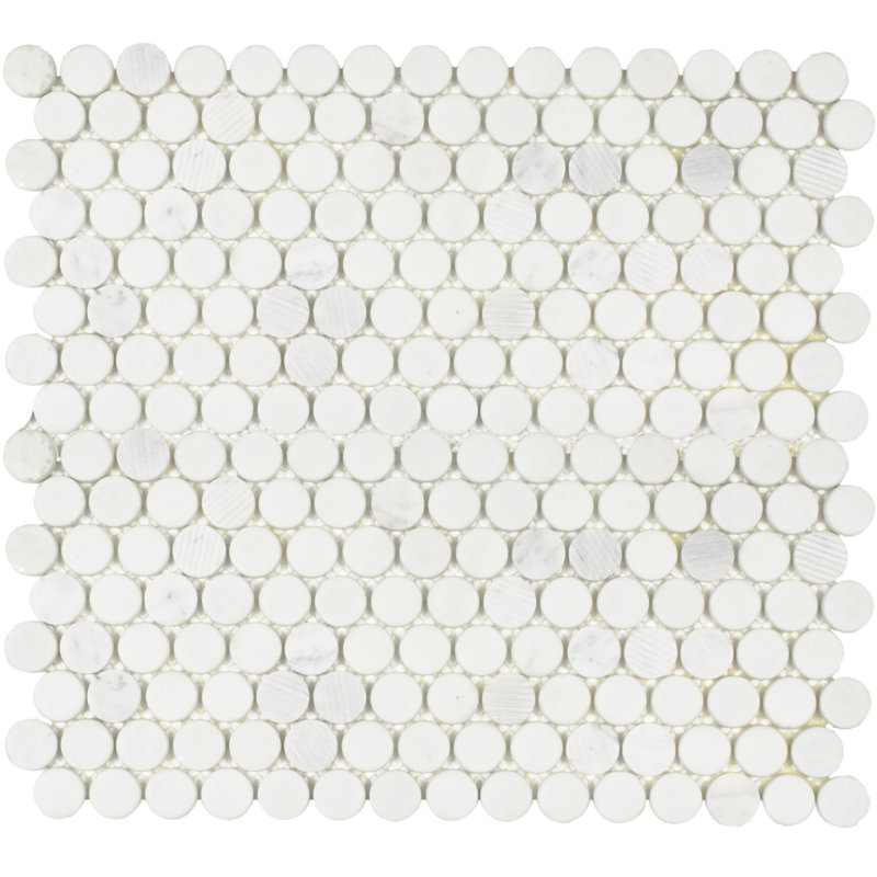 Nero Marquina Dots 12" x 12" Mosaic Wall & Floor Tile - Rockart, Round, Off-White