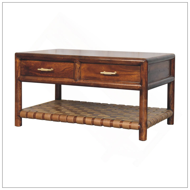Console Regency tissée avec 4 tiroirs, fente ouverte, brun
