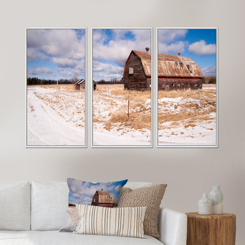 «Farm Field Barn Ranch», ensemble d'art mural sur toile encadré paysage, H 20 po x l 36 po x P 1 po, Blanc