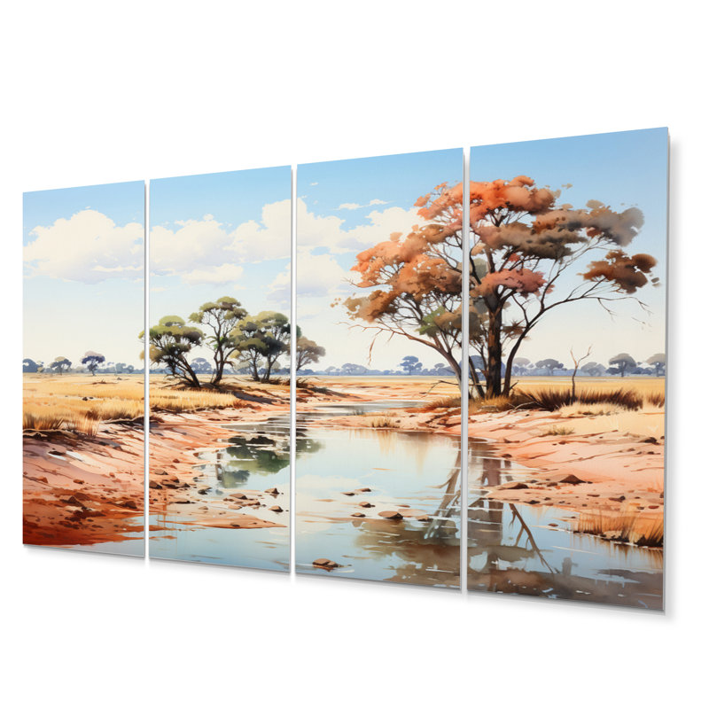 Beige Green African Landscape - African Metal Wall Decor Set