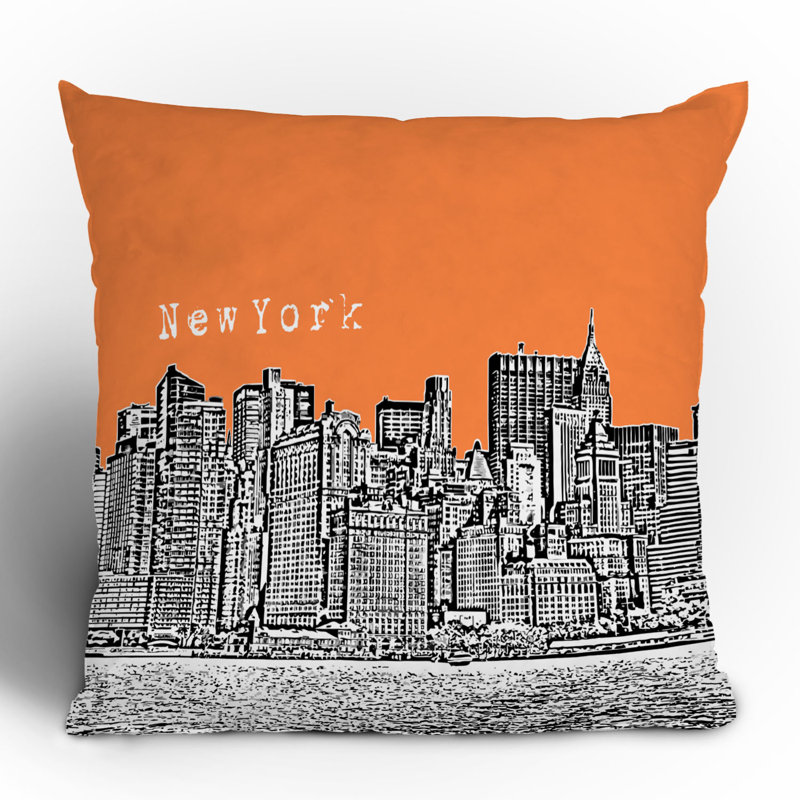 Bird Ave New York Throw Pillow, 20" x 20", Orange