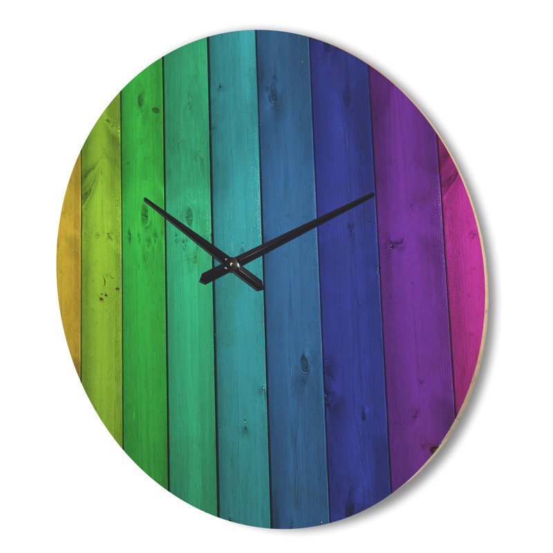 Arc-en-ciel sur bois - Horloge murale moderne en bois, Grand