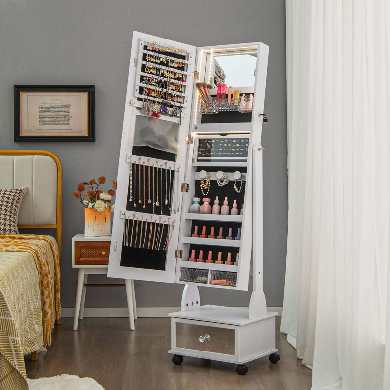 Armoire pour bijoux avec miroir Srinithya, Blanc