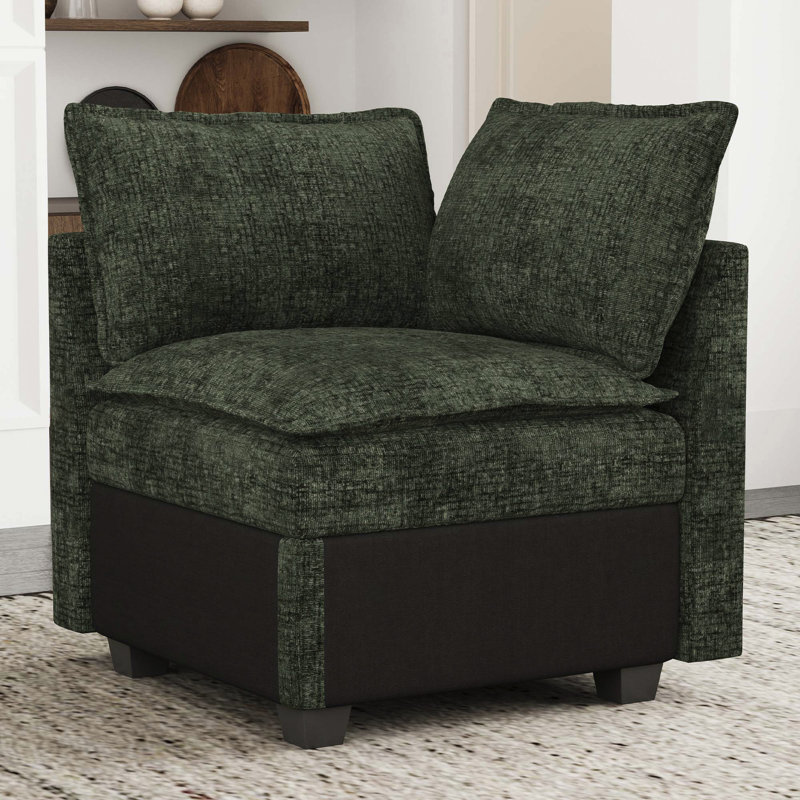 Fauteuil d'angle sans accoudoirs en Lille Chenille, Chenille verte