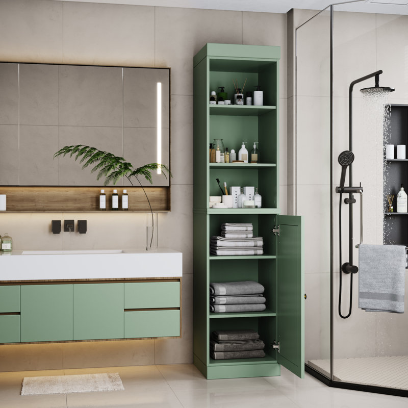 100% Solid Wood 16.5" Bathroom Storage Cabinet with Solid Doors and Adjustable Shelves, Sage