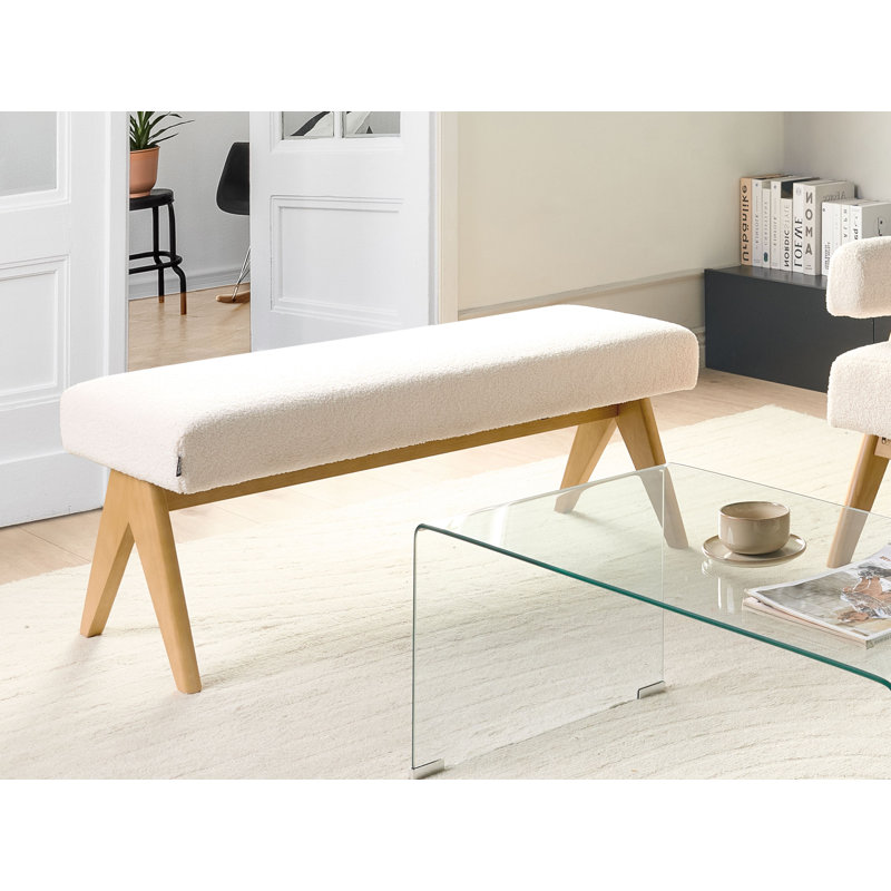 Bench Drumheller Boucle, Light Yellow Wood, White