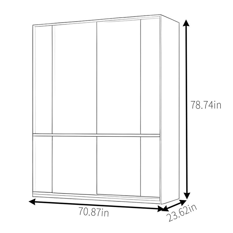 Garde-robe simple à pousser et tirer rétro, H 78,74 po x l 70,87 po x P 23,62 po