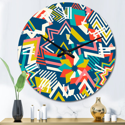 Multicolore éléments géométriques rétro I - horloge murale à motifs