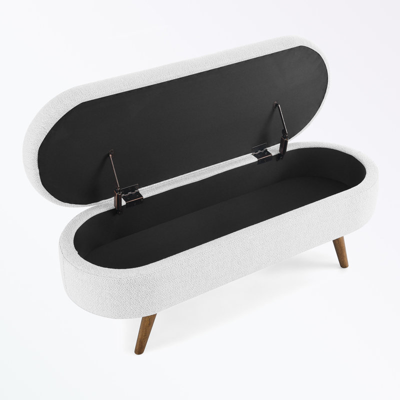 Caisyn Linen Upholstered Storage Bench, White, Brown