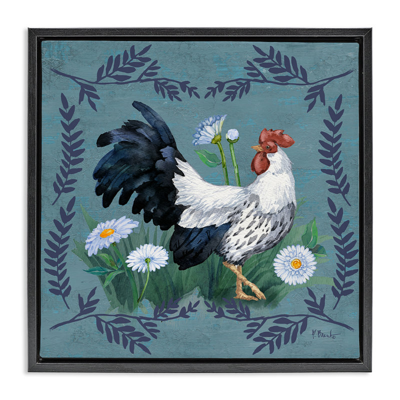 "Ferns & Rooster", art mural encadré par Paul Brent, Cadre flottant noir de jais, H 18 po x l 18 po
