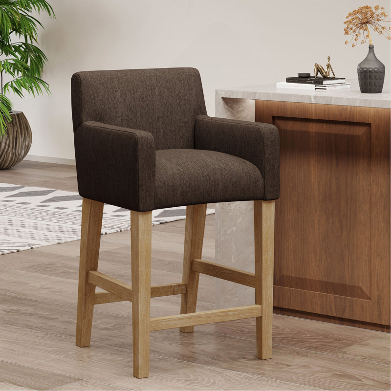 Tabouret de comptoir rembourré de 26 pouces, Brun, Naturel