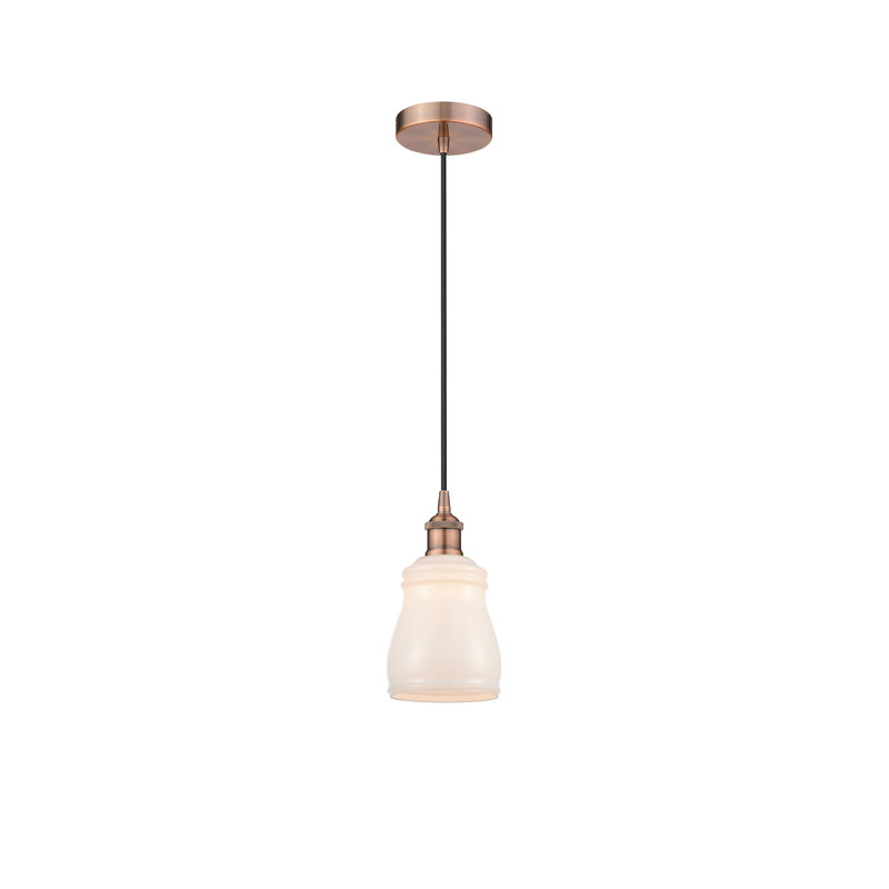 Luminaire suspendu en forme de dôme à 1 lumière Mccarver, Blanc, Cuivre antique